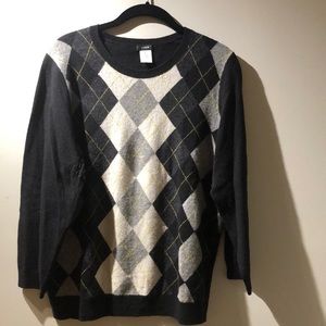J. Crew Argyle Sweater with 3/4 sleeves